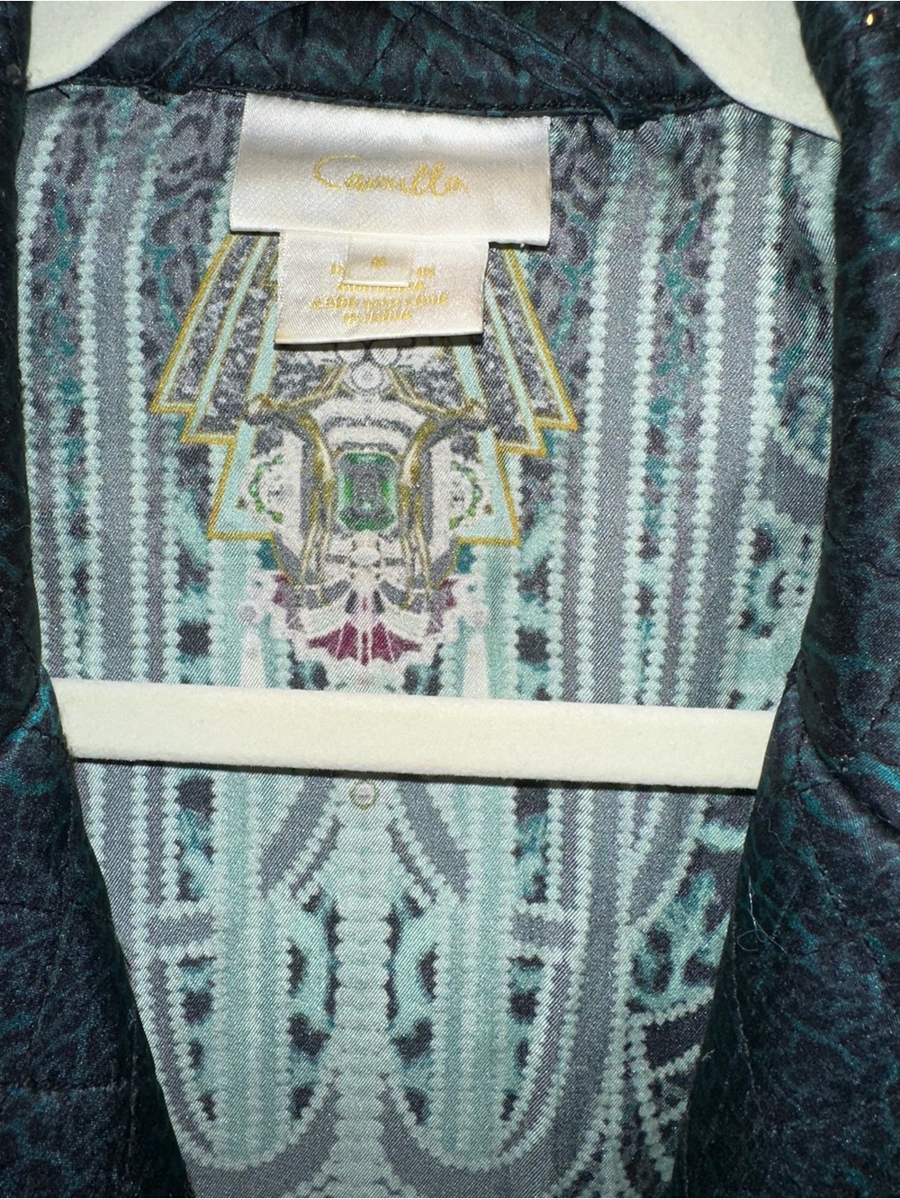 Camilla "Fitsgeralds Flapper" green silk art deco quilted jacket top M NO BELT - Picture 5 of 11